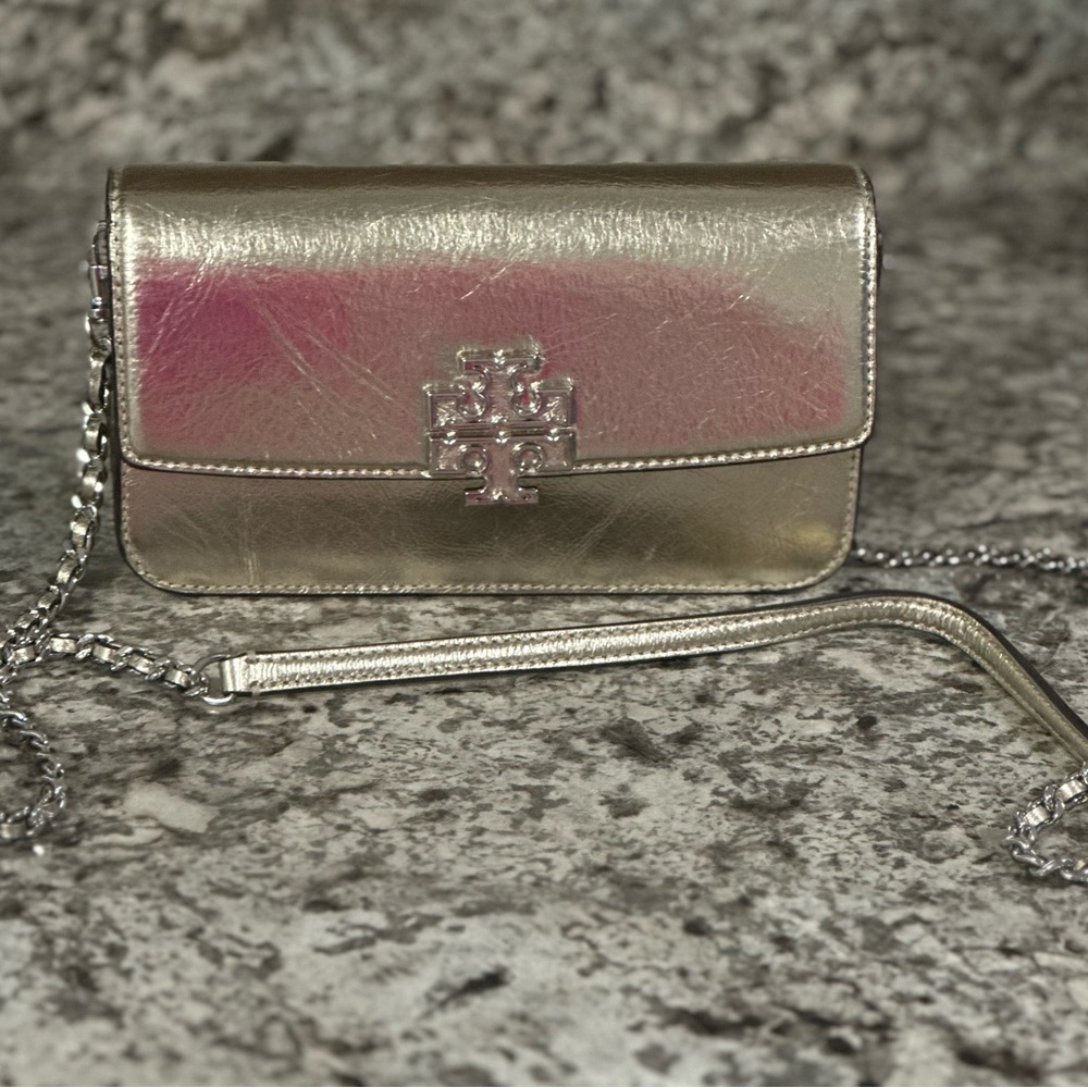 Tory Burch Metallic Silver Crossbody Bag